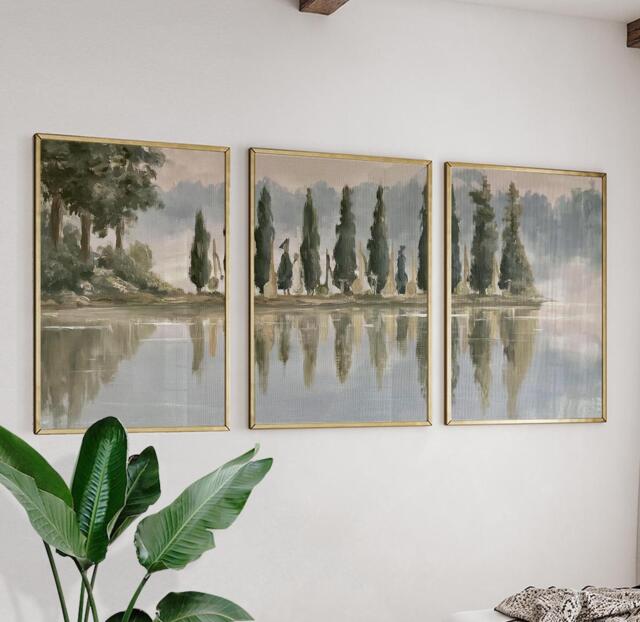 Forest Lake Trio, Neutral Woodland Wall Art Set - image 1