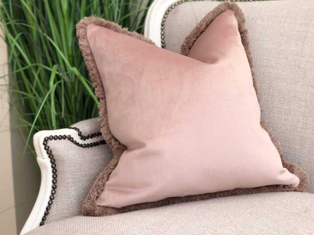 Blush Pink Velvet Fringed Cushion Cover Custom Size + Trim Colour - image 1
