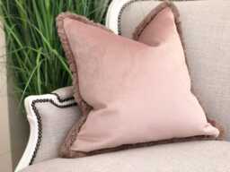 Blush Pink Velvet Fringed Cushion Cover Custom Size + Trim Colour - thumbnail 1