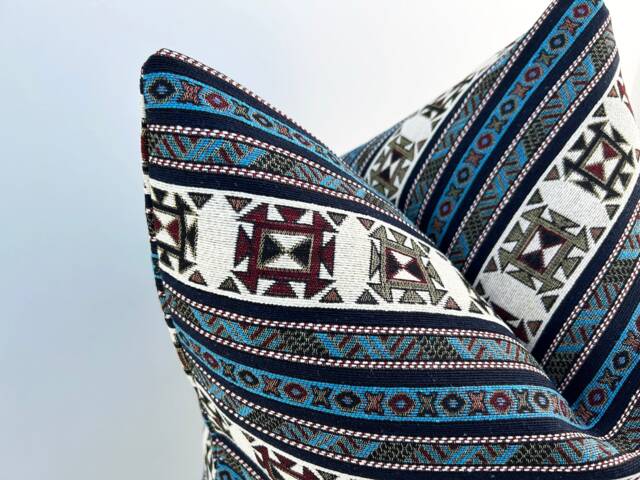 Blue White Turkish Kilim Pillow Cover Vintage Boho Lumbar - All Duties Paid Usa - image 1