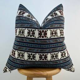 Blue White Turkish Kilim Pillow Cover Vintage Boho Lumbar - All Duties Paid Usa - thumbnail 2