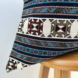 Blue White Turkish Kilim Pillow Cover Vintage Boho Lumbar - All Duties Paid Usa - thumbnail 3