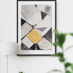 Original Monotype Print Black, Gold & Pink Abstract Art - 11x16.5 - thumbnail 2