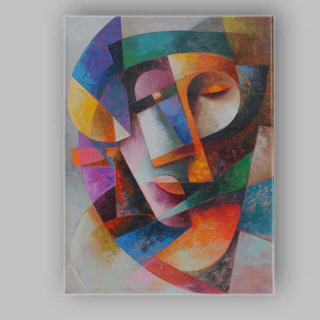 Abstract Cubist Female Portrait Colourful Geometric Face Canvas Wall Art Print Decor Picture Ready To Hang - image 1