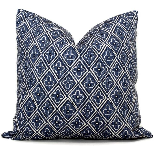 Indigo Blue Floral Pillow Cover Abstract Block Print Cotton - image 1