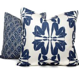 Indigo Blue Floral Pillow Cover Abstract Block Print Cotton - thumbnail 3
