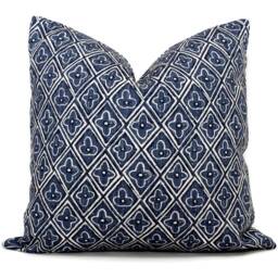 Indigo Blue Floral Pillow Cover Abstract Block Print Cotton - thumbnail 1