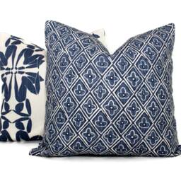 Indigo Blue Floral Pillow Cover Abstract Block Print Cotton - thumbnail 2
