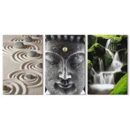 Canvas Set Of 3 Wall Art - The Peace Nature With Stones, A Waterfall & Buddha, Gray Art, Natural Textures Hanging Piece - thumbnail 2