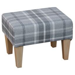 Handmade Small Footstool in Dove Grey Tartan - Lana Fabric Upholstered British Custom Made