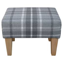 Handmade Small Footstool in Dove Grey Tartan - Lana Fabric Upholstered British Custom Made - thumbnail 2