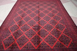 Large Oriental Rug, 11.6 X 8.2 Ft, Handmade Rug, Yamood Gol Rug , Turkmen Bukhara Area Afghan 9X12, Living Room Rug - thumbnail 1