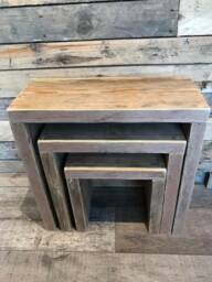 Rustic Reclaimed Nest Of Tables. Made From Scaffold Boards - thumbnail 1