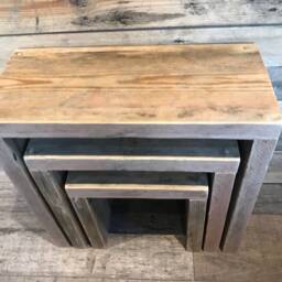 Rustic Reclaimed Nest Of Tables. Made From Scaffold Boards - thumbnail 4