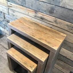 Rustic Reclaimed Nest Of Tables. Made From Scaffold Boards - thumbnail 3