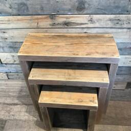 Rustic Reclaimed Nest Of Tables. Made From Scaffold Boards - thumbnail 2