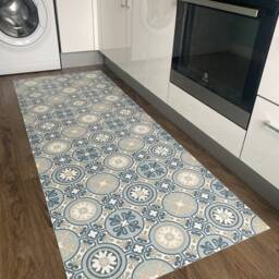 Kitchen Runner Floor Mat in Blue Moroccan Tile Effect Pattern - thumbnail 3