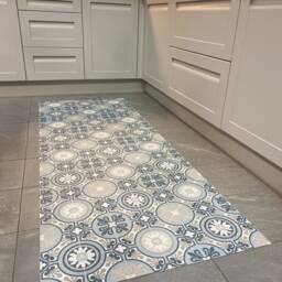 Kitchen Runner Floor Mat in Blue Moroccan Tile Effect Pattern - thumbnail 4