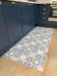 Kitchen Runner Floor Mat in Blue Moroccan Tile Effect Pattern