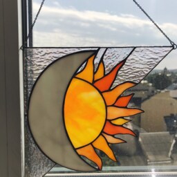 Corner Yellow Sun Moon Suncatcher. Stained Glass Christmas Gift Window Wall Hangings Decoration Deco Art - thumbnail 4