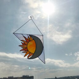 Corner Yellow Sun Moon Suncatcher. Stained Glass Christmas Gift Window Wall Hangings Decoration Deco Art - thumbnail 2
