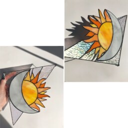 Corner Yellow Sun Moon Suncatcher. Stained Glass Christmas Gift Window Wall Hangings Decoration Deco Art - thumbnail 3