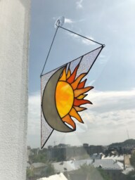 Corner Yellow Sun Moon Suncatcher. Stained Glass Christmas Gift Window Wall Hangings Decoration Deco Art - thumbnail 1