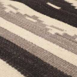 Handwoven Wool Kilim Rug Black, Grey, & Mustard Scandi Decor - thumbnail 3