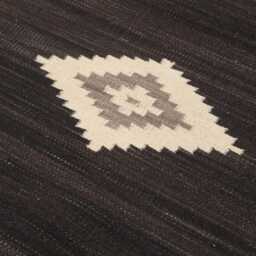 Handwoven Wool Kilim Rug Black, Grey, & Mustard Scandi Decor - thumbnail 2