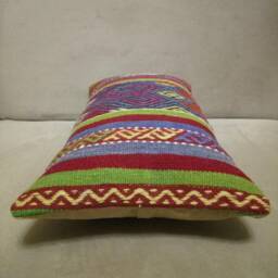 Lumbar Kilim Pillow 12x24 Inches Striped Design Turkish Anatolian Cover Wool Kilim Pillow Handmade Cushion - thumbnail 3