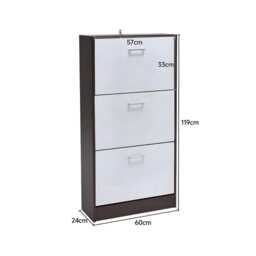 3 Drawer Shoe Cabinet Wooden Storage Rack Footwear Organiser Unit White Walnut - thumbnail 4