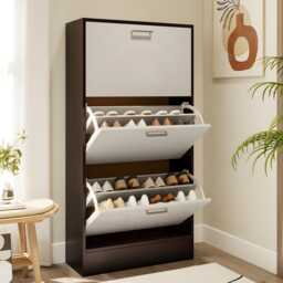 3 Drawer Shoe Cabinet Wooden Storage Rack Footwear Organiser Unit White Walnut