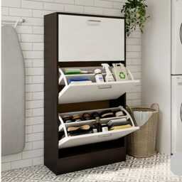 3 Drawer Shoe Cabinet Wooden Storage Rack Footwear Organiser Unit White Walnut - thumbnail 3