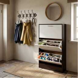 3 Drawer Shoe Cabinet Wooden Storage Rack Footwear Organiser Unit White Walnut - thumbnail 2