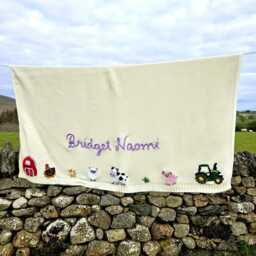 Farm Theme Baby Name Blanket, Hand Embroidered Personalised Cotton Blanket Keepsake Heirloom Christening Gift - thumbnail 3