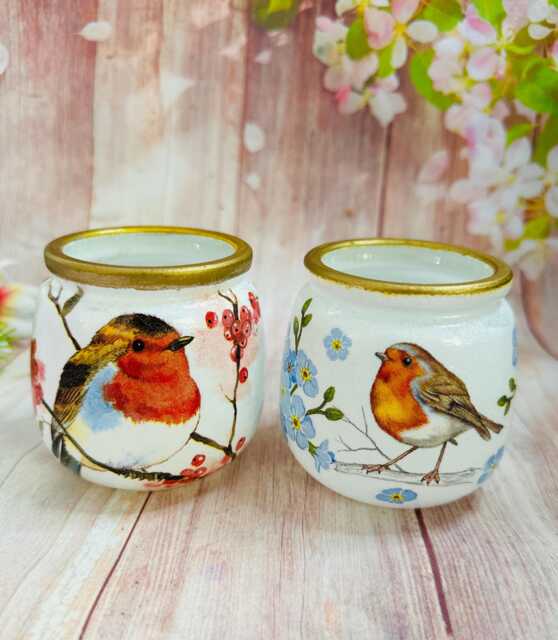 Robin Glass Tealight Holder, Forget Me Not Memorial Decor, Gift Boxed - image 1