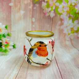 Robin Glass Tealight Holder, Forget Me Not Memorial Decor, Gift Boxed - thumbnail 3