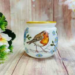 Robin Glass Tealight Holder, Forget Me Not Memorial Decor, Gift Boxed - thumbnail 2