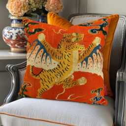Winged Tiger Cushion Cover - 45 X cm Cotton Linen, Decorative Throw Pillow, Chinoiserie - thumbnail 1