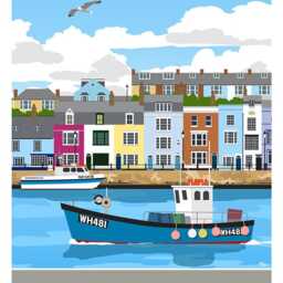 Weymouth Harbour, Fishing Boat, Dorset. Travel Poster Art Print - thumbnail 2