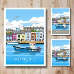 Weymouth Harbour, Fishing Boat, Dorset. Travel Poster Art Print - thumbnail 1