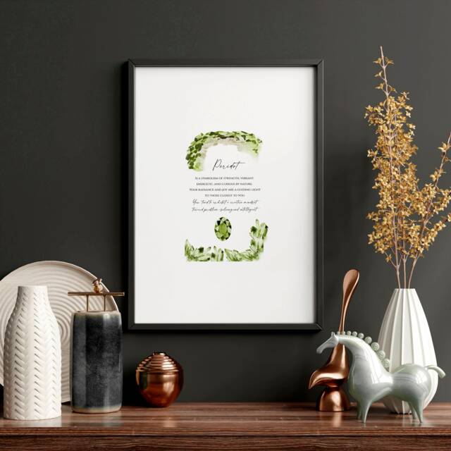 Peridot Birthstone Gemstone Framed Wall Art Print For An August Birthday Gift, Leo & Virgo Zodiac Anniversary Gift Wife - image 1