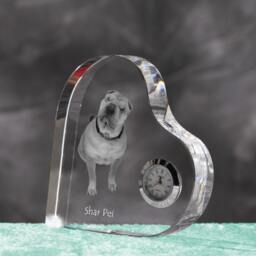 Shar Pei - Crystal Clock in The Shape Of A Heart With Image Pure-Bred Dog - thumbnail 2