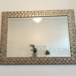 Wall Mirror Wood Square Mosaic Design Frame in Champagne Or Antique Silver Bevelled Edge 132x76cm - 52x30 Inches - thumbnail 4