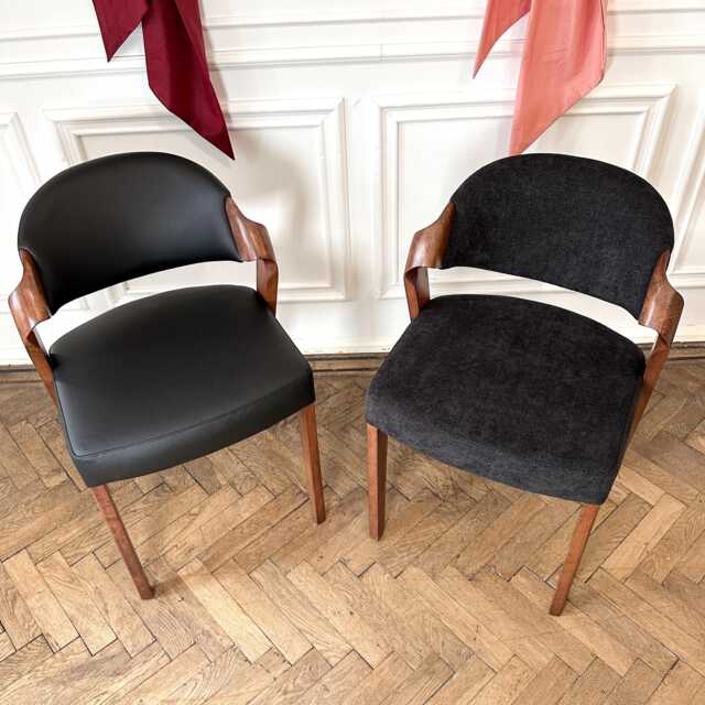 Elegant Dining Room Chairs Upholstered in Black Fabric/Leather, Mid-Century Solid Wood, Handcrafted Side - Comfortable Seat - image 1