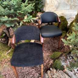 Elegant Dining Room Chairs Upholstered in Black Fabric/Leather, Mid-Century Solid Wood, Handcrafted Side - Comfortable Seat - thumbnail 4
