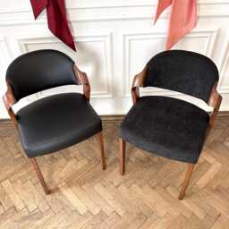 Elegant Dining Room Chairs Upholstered in Black Fabric/Leather, Mid-Century Solid Wood, Handcrafted Side - Comfortable Seat