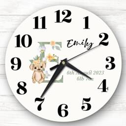Baby Floral Watercolour Animal Alphabet Letter E Gift Personalised Clock - thumbnail 1