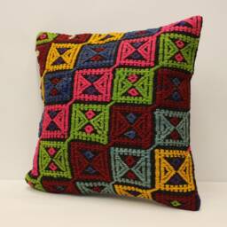 Vintage Turkish Kilim Pillow Cover, Bohemian Wool Throw - 18x18 - thumbnail 3