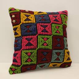 Vintage Turkish Kilim Pillow Cover, Bohemian Wool Throw - 18x18 - thumbnail 2